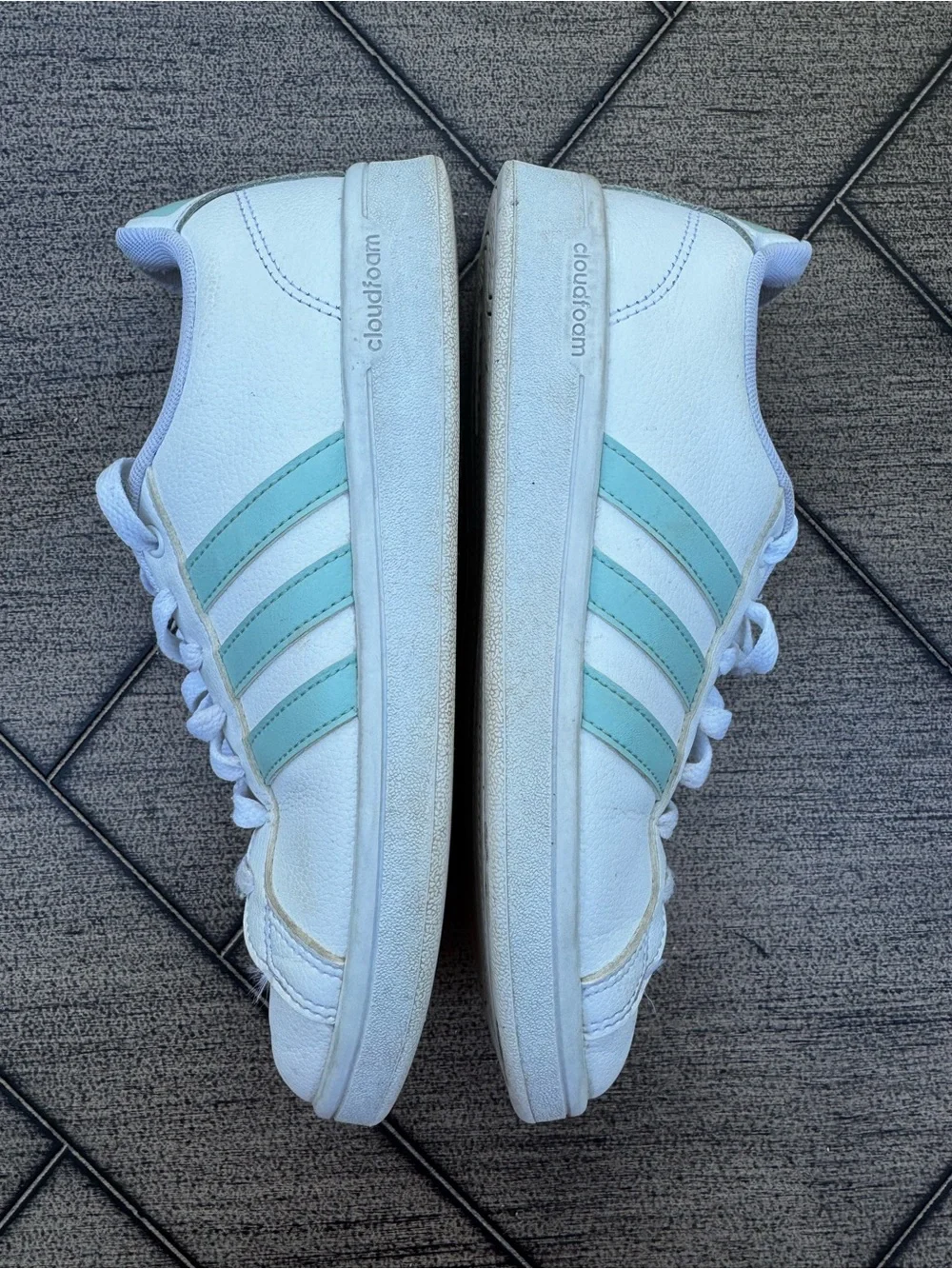 Adidas Grand Court Cloudfoam White Mint Stripe Sneakers Women’s 7